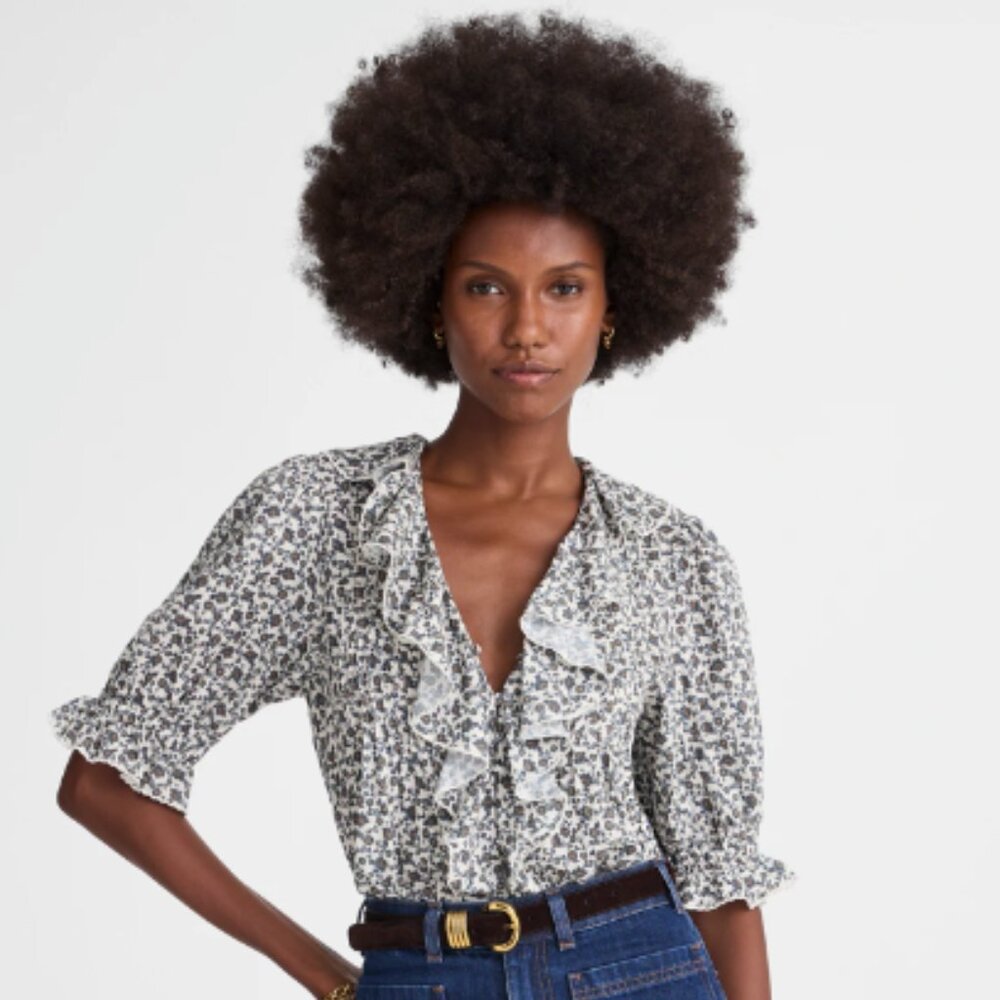 Madewell Ruffled Pintuck Puff Sleeve Top NWT Size Sold Out Online